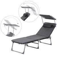 Tumbona Plegable con Colchón de 3 cm y Parasol, Respaldo Inclinable, Ideal para Jardín, Piscina y Terraza, Gris Oscuro, Capacidad 150 kg, 193x53x29,5 cm - details 4