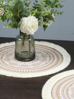 Mantelera Redonda De Lino Y Algodón Vintage Con Borlas De Jute Antideslizante Para Mesa Accesorios De Vaso Eco-amigable - details 6