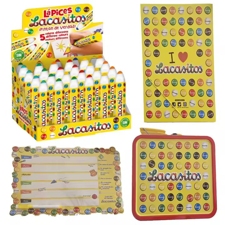 Pack escolar Lacasitos:lápices 20g x 24 unidades,carpeta,planificador magnético,lata maletín - 1