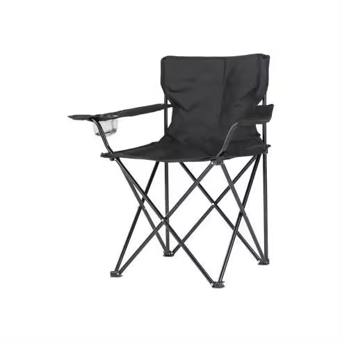 Silla Plegable Camping Negra 80x83,5x51cm con Porta Bebida y Bolsa Transporte - 1