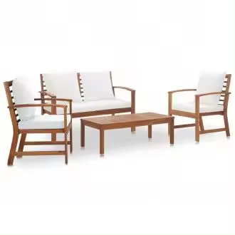 VIDAXL 47283 conjunto de jardín de 4 piezas de mesa con banco y sillas de acacia y cojines blanco - 1