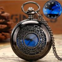 Reloj De Bolsillo Cuarzo Con Dial Azul Estrellado Romano Para Hombres Mujeres Y Niños Caja De Aleación Negro Y Plateado - details 0