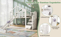 Cama Infantil Treehouse 90x200 cm, Litera Infantil, construcción de Ventana con tobogán y Protección Contra Caídas, Blanco, incluido. Pizarra - 2 somieres (colchón no incluido) - details 1