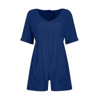 Monos De Verano Casuales Para Mujer Con Hombros Descubiertos Y Mangas Cortas Ruched Estilo Romper De Piernas Largas Con Bolsillos De Poliéster - details 21