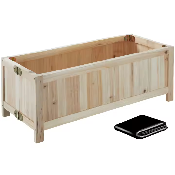 Tectake - Bancal elevado BLOMSTER plegable, 30 litros, incluye lámina, 70 x 30 x 25 cm, Resistente, fabricado en madera de abeto duradera, Uso versátil para cultivar verduras, hierbas o flores, Perfecto para el jardín, el balcón o la terraza - 1
