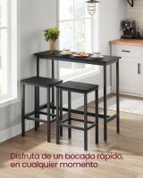 Conjunto de mesa y taburetes de bar estilo industrial, mesa alta de cocina, 2 taburetes, marco de acero resistente, diseño compacto y elegante para espacios reducidos, color gris melange o negro ébano - details 9