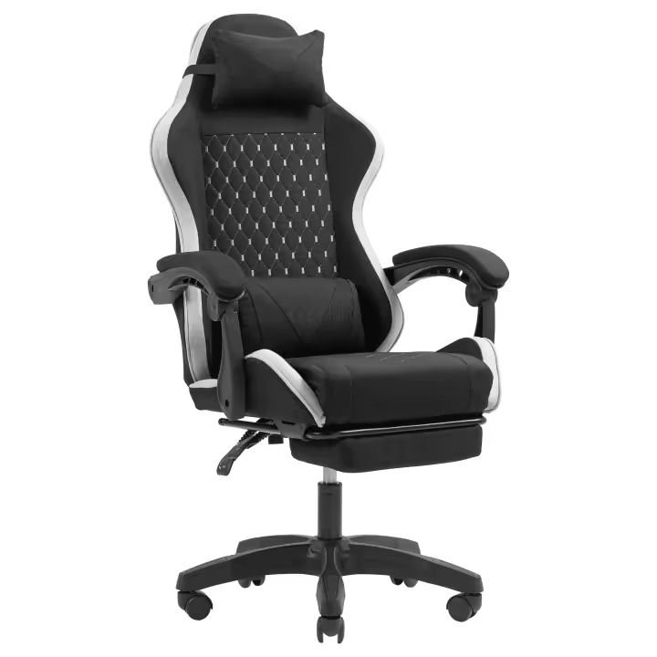 Mars Gaming MGC-X FABRIC, Silla Gaming Ergonómica, Tejido Transpirable, Respaldo Reclinable y Altura Regulable, Reposabrazos Dinámico, Cojín Cervical y Lumbar, Silla Oficina con Reposapiés Extensible, Silla PC Negra, Azul, Rosa o Blanca - 1