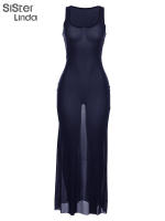 Vestido Maxi Malla Transparente Sisterlinda Para Mujer Verano Sin Mangas Elegante Y Ajustado Para Fiesta De Vacaciones Ropa De Mujer - details 1