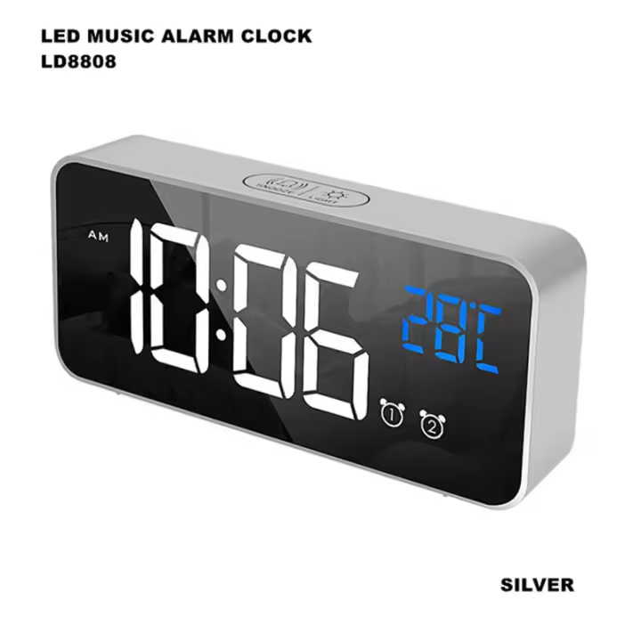 Espejo LED Pantalla Big temperature/Repetición/2 alarmas, Brillo ajustable y Sonido, Sonido activado, Reloj de carga USB para escritura - 1