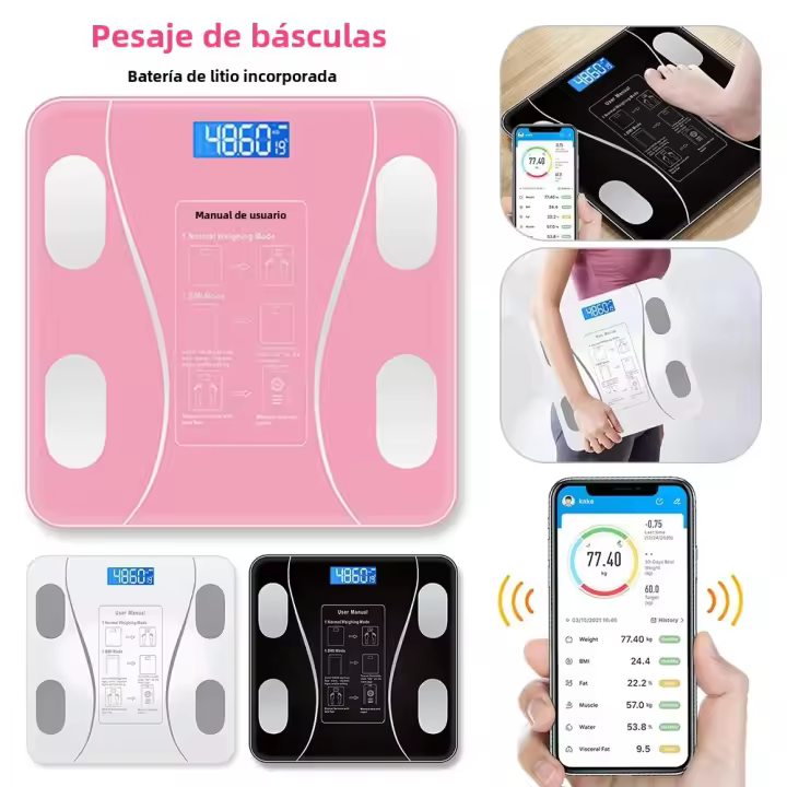 Escala De Peso Bluetooth Escamas Inteligentes Electrónicas BMI Análisis De Composición Precisión Alta Baño Negro Con Batería Medidor De Grasa Corporal - 1