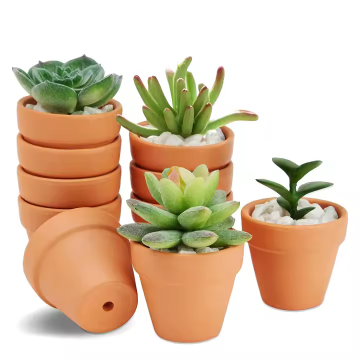 10 macetas de Terracota, minimaceta de Cerámica con orificio de Drenaje, para interior, exterior, cactus, suculentas (4,8x4 cm) - 1