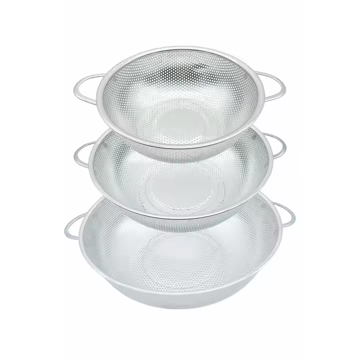 picolar Colador de Cocina, 3pcs Acero Inoxidable Colador con Asa, Juego de Colador Grande Microperforado, para Drenar Pasta, Verduras, Frutas y Arroz, Apto para Lavavajillas, Diámetro de 20cm/26.5cm/30cm - 1