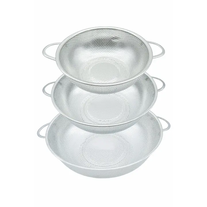 picolar Colador de Cocina, 3pcs Acero Inoxidable Colador con Asa, Juego de Colador Grande Microperforado, para Drenar Pasta, Verduras, Frutas y Arroz, Apto para Lavavajillas, Diámetro de 20cm/26.5cm/30cm - 1