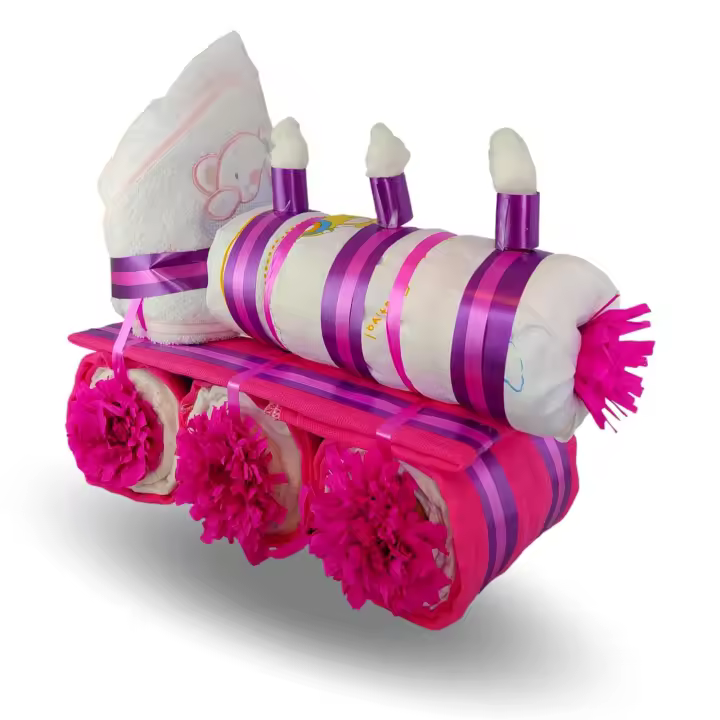 Tiernos Momentos - Tarta de Pañales Locomotora Para Niña - Regalo Perfecto - 1