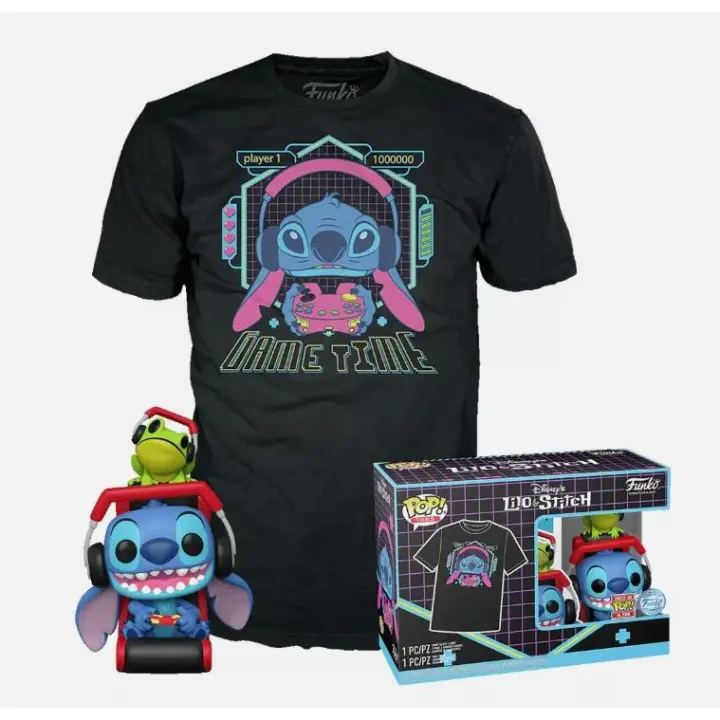 Funko pop&Tee Gamer Stitch Metallic 1564 Lilo&Stitch Disney Talla L - 1