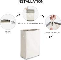 Cesta de lavandería estrecha con ruedas, plegable, enrollable, rectangular, impermeable, de pie, práctica para la colada sucia Beige - details 3