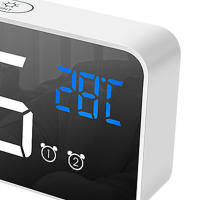 Reloj Eléctrico con Alarma LED, multifuncional, exquisita superficie de Espejo, Silencioso, para Mesita de Noche, decoración del Hogar, dormitorio, oficina, Blanco W - details 3