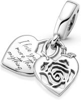 Pandora Moments - Colgante doble de plata de ley con corazón de rosa，Incluye Caja Original - details 0