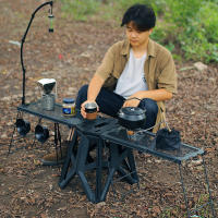 Mesa Plegable Multifuncional Para Exteriores Mesa De Red Plegable Para Camping Y Picnic BBQ Con Soporte De Almacenamiento De Hierro Color Negro Kaki Verde - details 6