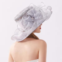 Sombrero De Flores Para Mujer Organza Gran Borde Para Bodas Y Té En La Iglesia Sombrero De Sol Casual De Polyester Floral - details 7