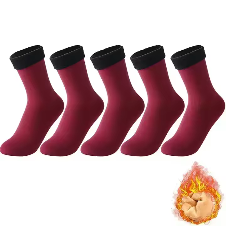 Calcetines De Veludo Grueso Para Invierno 1-5 Pares Calcetines Térmicos De Piso Para Mujer Y Hombre Color Sólido Calcetines De Cashmere - 1