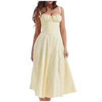 Vestido De Playa Para Mujer Con Estampado Floral Cuello Cuadrado Ajuste Frontal Y Abertura En Pierna Midi Polyester Sin Mangas Vestido De Noche - details 8