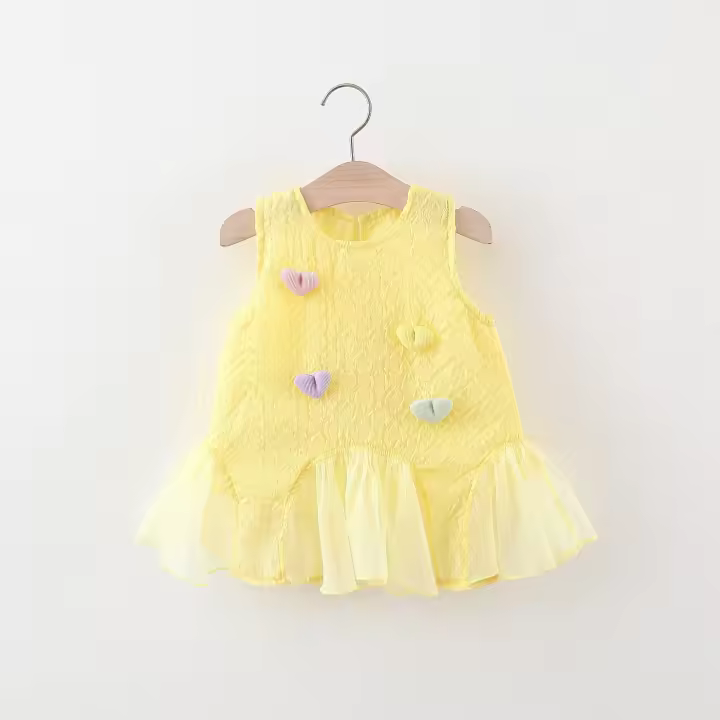 Vestido De Princesa Para Niñas Verano Con Corazones Polígonos De Colorido Patchwork Malla Sin Mangas Vestido De Kuwia Largo - 1