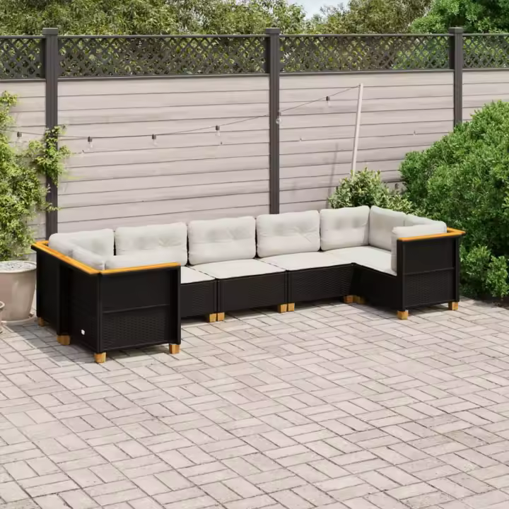 vidaXL Set de sofás de jardín 7 pzas con cojines ratán sintético negro - 1