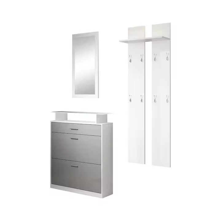 Muebles Bonitos - Conjunto de Recibidor Zapatero, Espejo y Perchero, LED, Más Colores, Modelo Paola - 1