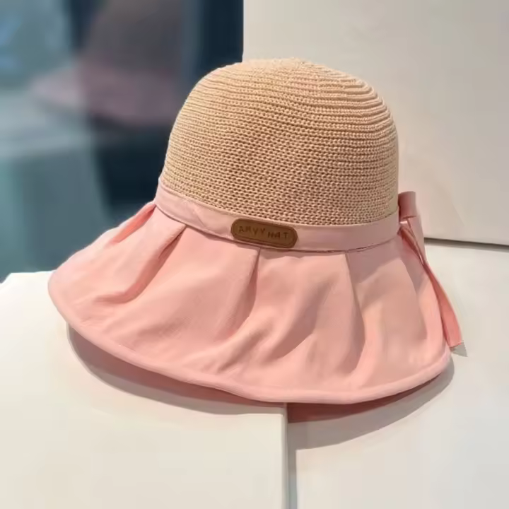 Sombrero De Paja Panamá Para Mujer Verano Protección UV Gran Alas Con Cordón Sombreros De Playa Y Viaje Al Aire Libre - 1