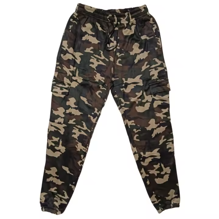 Pantalon cargo Hombre Casual, Camuflaje Militar con rayas - Largo con Puños con Forro polar Grueso, Cintura Elástica con Cordón Ajustable, 4 Bolsillos - otoño/invierno - NK186 - 1