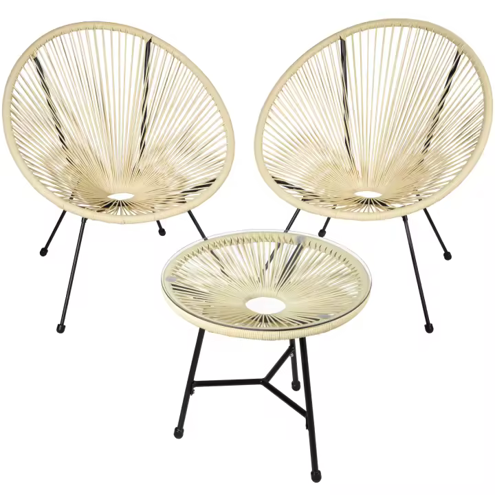 Tectake - Conjunto de 2 sillas Santana con mesa  Conjunto de sillas cómodas y atractivas estilo retro  Mesa con tablero de vidrio de seguridad extraíble  Hilos elásticos de polietileno - 1