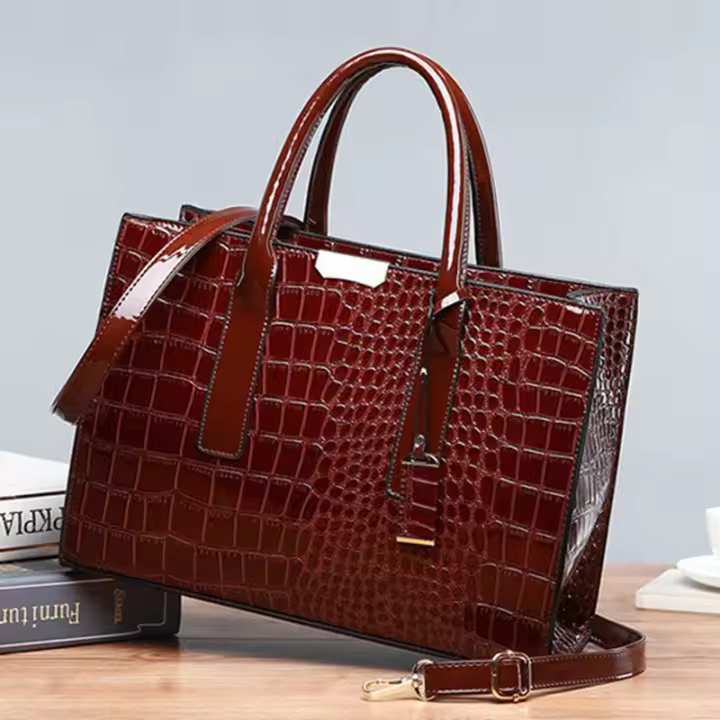 Bolso de mano de lujo para Mujer, Bandolera de Charol PU de Diseño de Cocodrilo, Bolso de Hombre Retro - 1