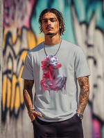 Camiseta De Verano Para Hombre Con Patrón De Pasta De Dientes Cuello Redondo Manga Corta Estirable Cómoda Y Casual - details 1