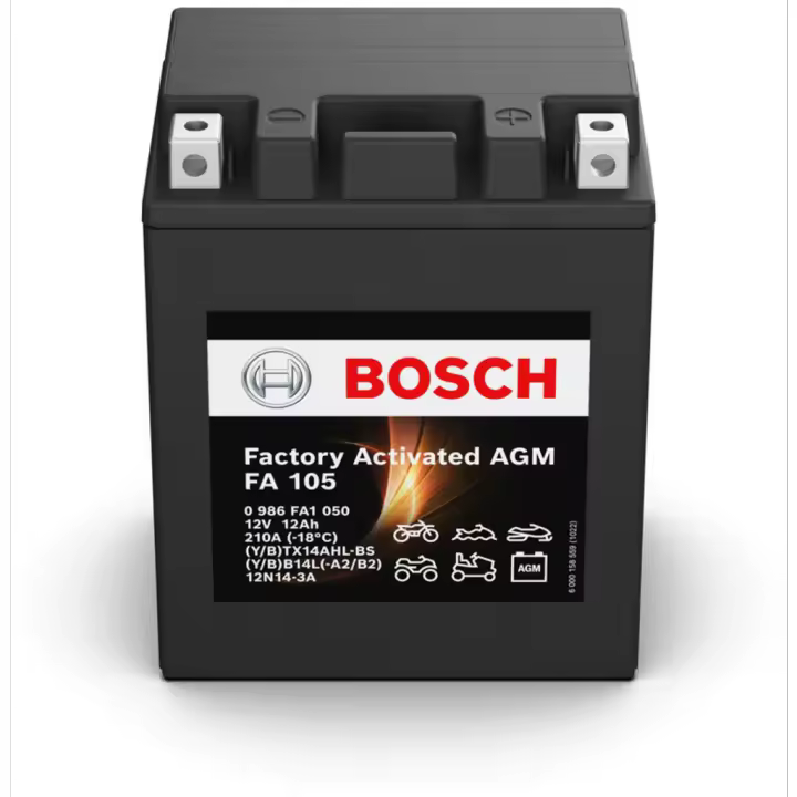 Batería de Moto Bosch FA105 - AGM. Tecnología AGM. 12V - 12Ah/210A (EN) - 1