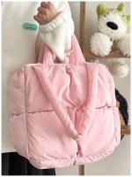 Bolso De Hombro Retro Para Mujer Con Cuadros Y Cierre De Cremallera Bolso De Mano Suave De Color Sólido Con Padded Tote Handbags Rosa - details 4