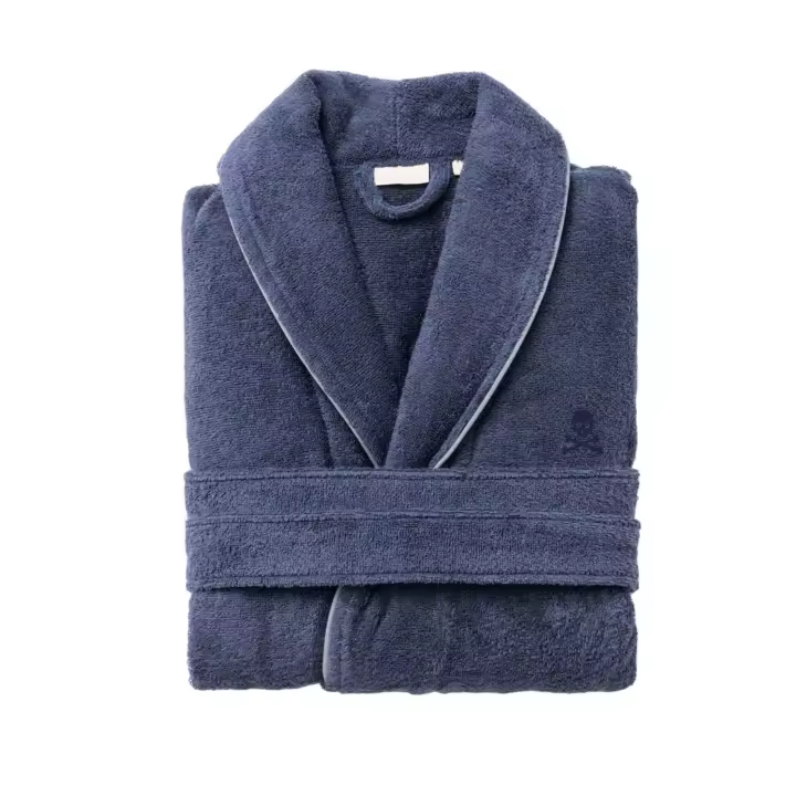 Scalpers Home Albornoz de Algodón 100% - 360GSM Gris con Ribetes Azules - Elegante y Sofisticado - 1