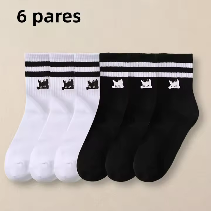 6 Pares De Calcetines Para Mujer Con Barra Paralela Moda Versátil Y Divertida Comodidad Y Respirabilidad Casual Talla Única - 1