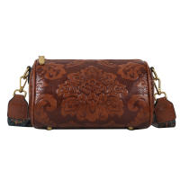 Bolso De Hombro Cruzado Estilizado Chino Para Mujeres Bolso Cilíndrico Con Relieve De Flor Cierre De Cremallera Material PU Y Lona Interior - details 23