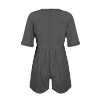 Monos De Verano Casuales Para Mujer Con Hombros Descubiertos Y Mangas Cortas Ruched Estilo Romper De Piernas Largas Con Bolsillos De Poliéster - details 19