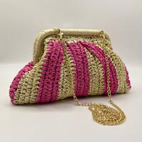 Bolso De Noche Hecho a Mano De Paja Bolso De Mano Estilo Casual Con Patrón Rayado Bolsa De Viaje Para Fiesta Y Vacaciones - details 6