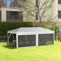 Outsunny Carpa de Jardín 6x3 m Cenador Desmontable Exterior con 6 Mosquiteras Laterales 2 Puertas con Cremallera para Terraza Patio Blanco - details 1
