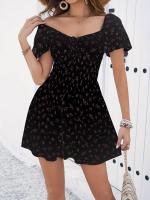 Vestidos Mini De Verano Para Mujer 2024 Estampado Floral Chiffon Estilo Playa Manga Puff Ajustado Cintura Natural Sin Capucha - details 2