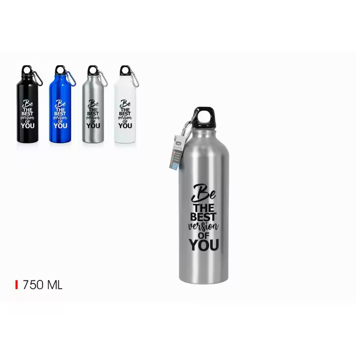 Botella de agua SPORT en aluminio de 750ML, Incluye tapón de rosca con mosquetón - 1