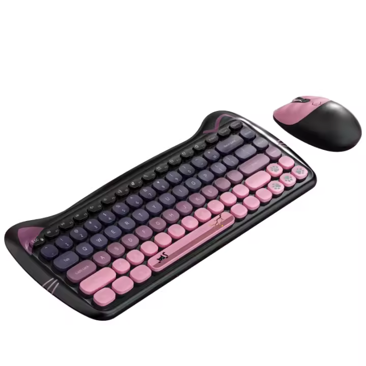 Juego de teclado y ratón inalámbrico en forma de gato, ratón óptico de 84 teclas de 2,4 GHz, diseño de ABS portátil, batería AAA no recargable, compatible con PC - 1