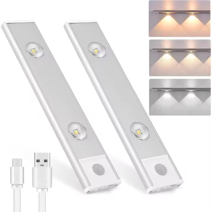 Luces L inalámbricas, faro ajustable, sensor de movimiento, 3 modos de iluminación, luz para armario de cocina, dormitorio, pasillo, escaleras - 1