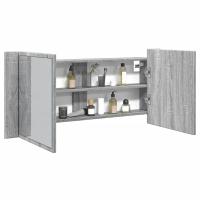 vidaXL Armario de baño con espejo y luz LED 100x12x45 cm en color Gris sonoma/Roble ahumado/Blanco y más | almacenamiento funcional diseño moderno para baño dormitorio sala - details 0