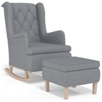 vidaXL Sillón con patas mecedoras y taburete de tela Gris claro, Gris oscuro, Crema Sillon Dormitorio Sillon Comodos Silla Relax Sillón Sofá - details 0
