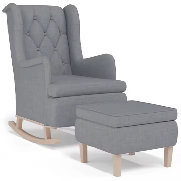 vidaXL Sillón con patas mecedoras y taburete de tela Gris claro, Gris oscuro, Crema Sillon Dormitorio Sillon Comodos Silla Relax Sillón Sofá - 1