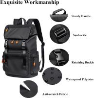 Mochilas de viaje para hombres y mujeres - bolsos diarios de ocio con solapa impermeable grande negra, adecuados para desplazamientos, universidades, negocios - details 3